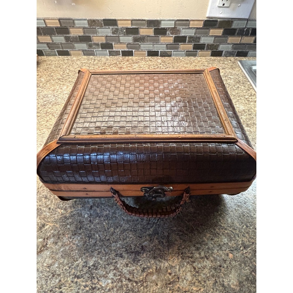 Vintage Woven Rattan Suitcase Rattan Bamboo Storage Basket Box Wood Boho Case